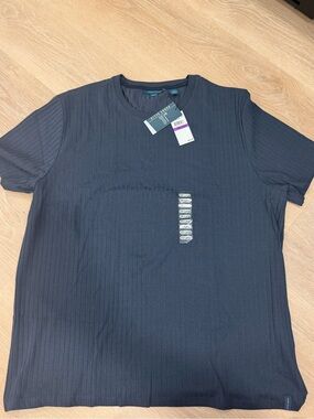 Perry Ellis Navy Ribbed Short Sleeve Crew Tee